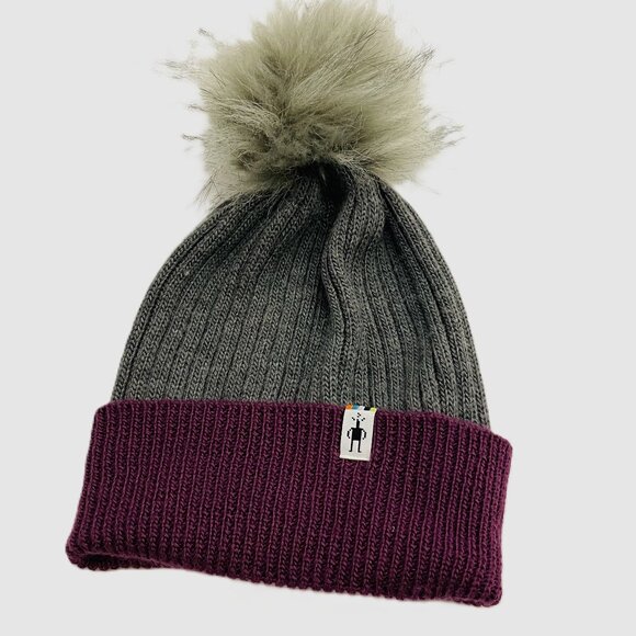 Smartwool Merion Wool Rib-Knit Beanie Hat with Faux Fur Pom - Picture 2 of 6